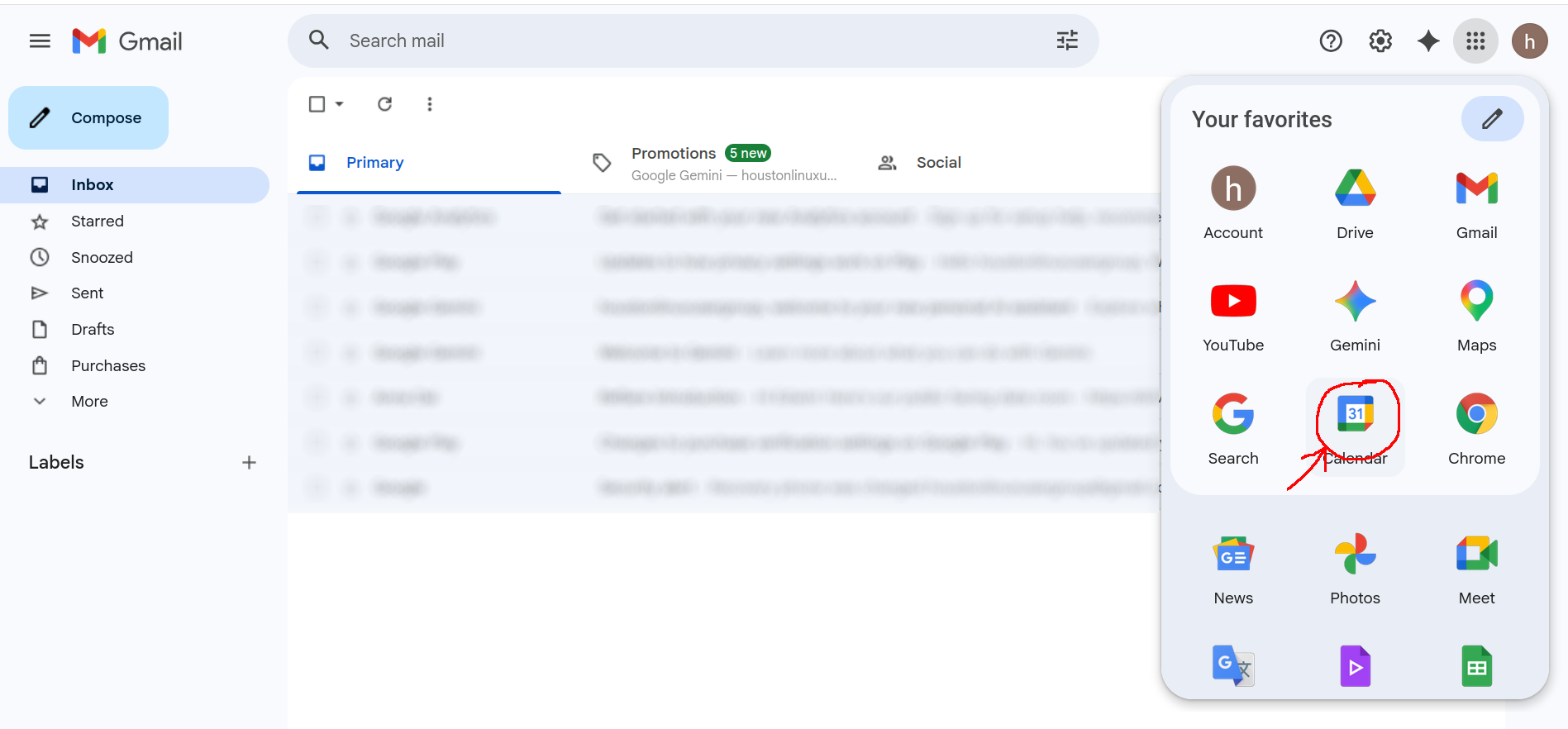 select the calendar application