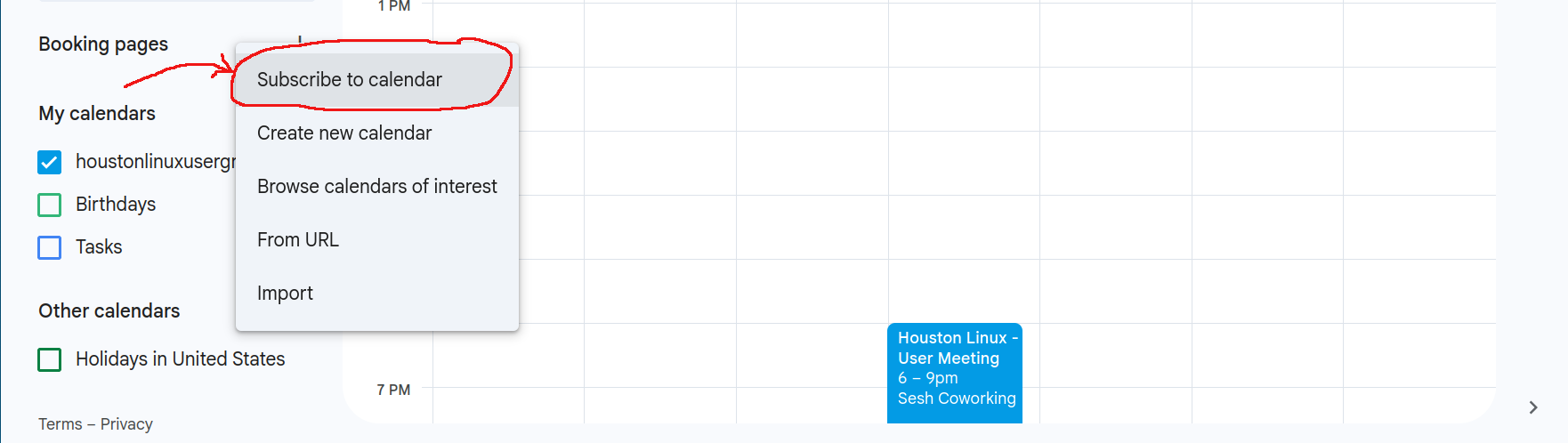 select subcribe to calendar